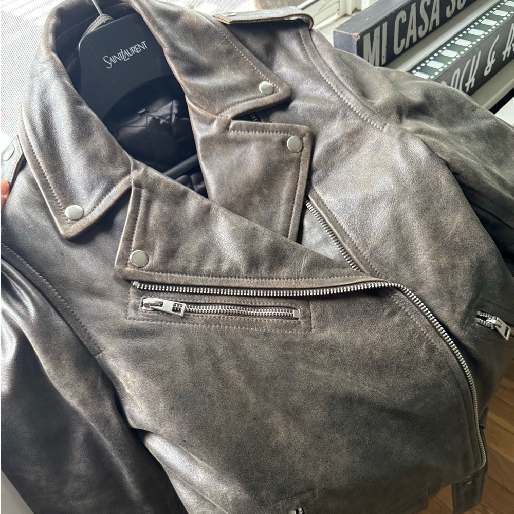 Washed Leather Oversized Motorcycle Jacket